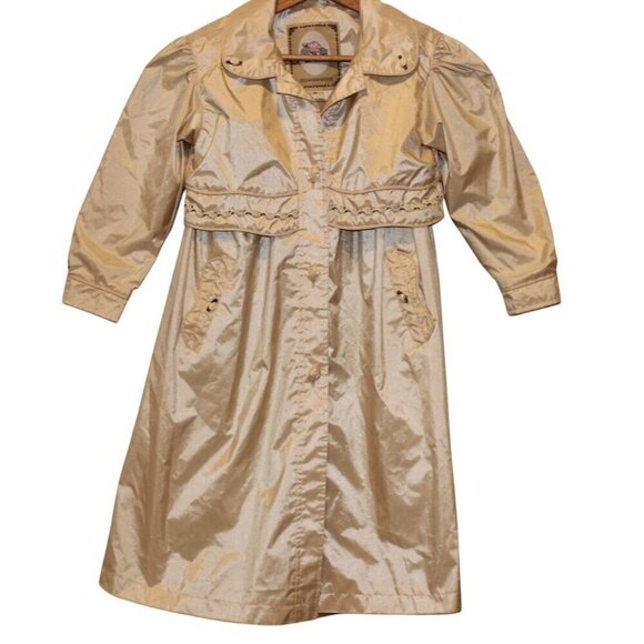 Vintage .W. Fisher I Girls 6x ivory Satin Dress Coat With Puff Sleeves & Ruffled - Picture 1 of 10